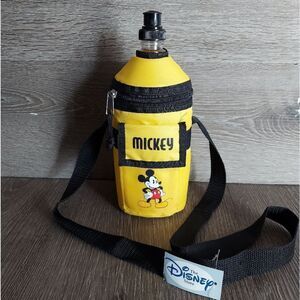 NEW Disney Mickey Mouse Yellow Plastic Water Bottle w/ Zipper Case & Strap